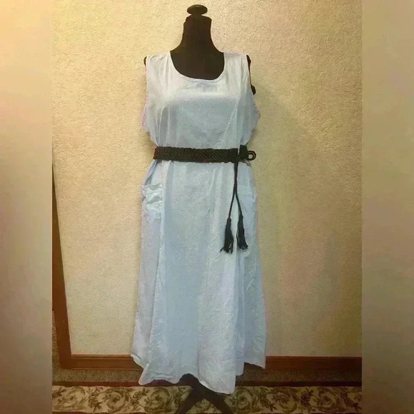Womans Boho Baby Blue Maxi Dress w Pockets sz XL - Picture 1 of 12